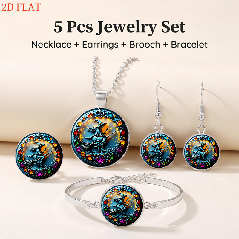 5pc Halloween Witch-Themed Jewelry Set, Festive Accessories